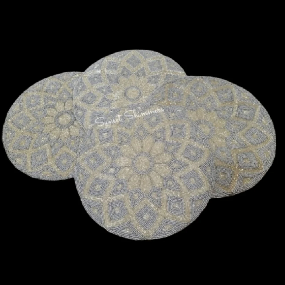 4pc Lux Habitat Sparkly Beaded Sunflower Placemats Chargers Set New